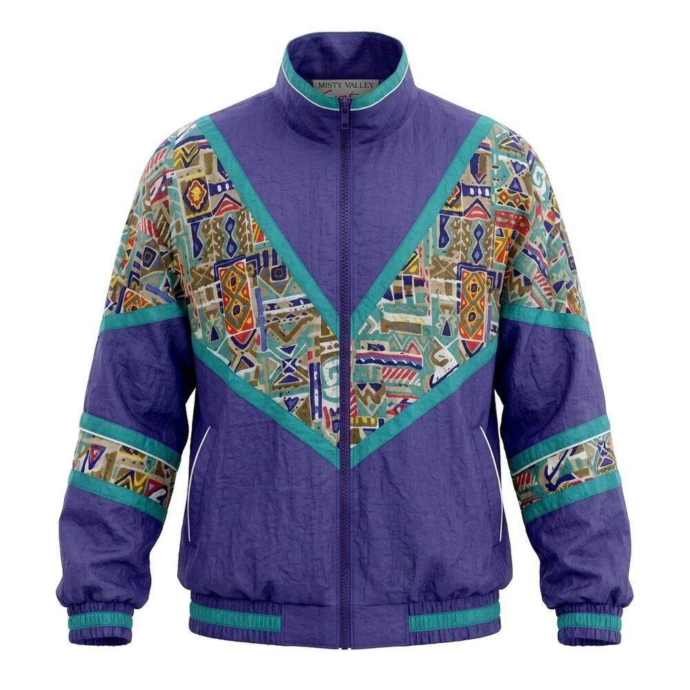 Vintage Misty Valley Sport Purple Geometric Windbreaker Jacket Women Size L